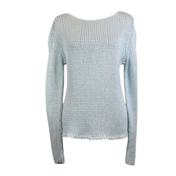 J. Jill Open Knit Light Aqua Cotton Sweater Round Neck Stretch Size Medium - Picture 1 of 8